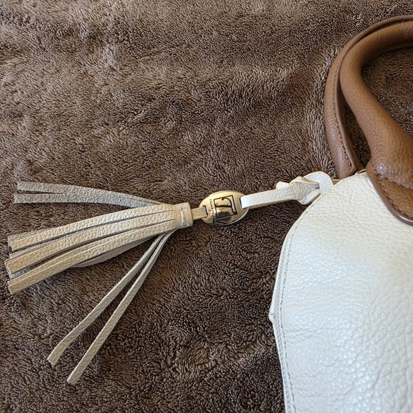 Tignanello Leather Dome Satchel Ivory Tassel Purse Medium - Picture 7 of 15